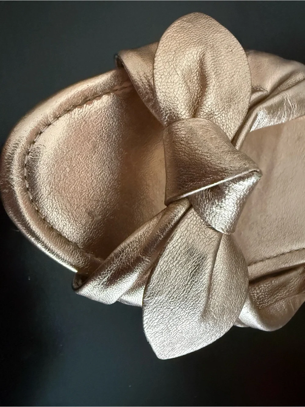 COACH Metallic Rose Gold Bow Slide Mules